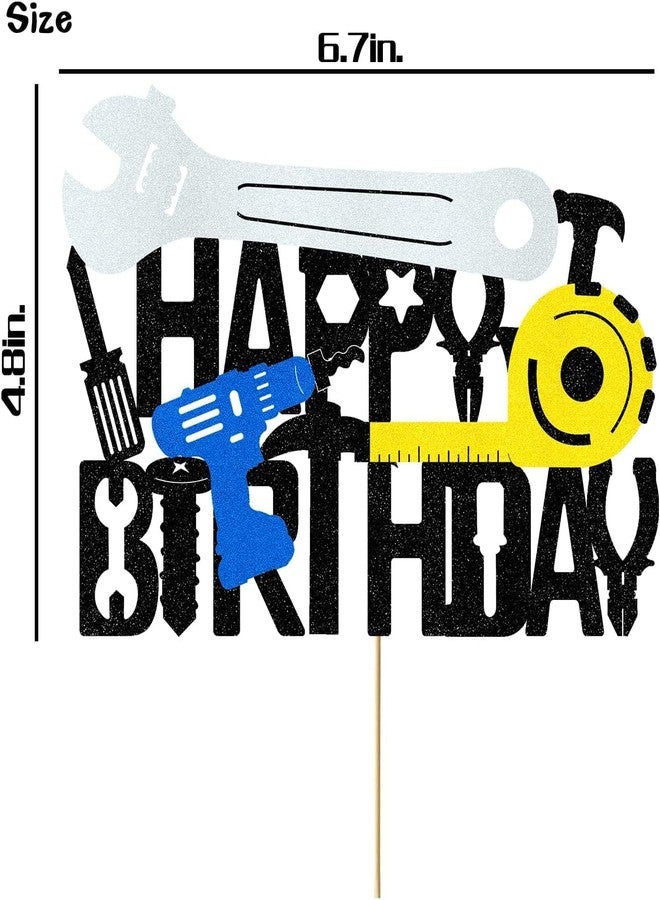 Confetti! Tool Box Mechanic Themed Cake Topper Set - Premium Handyman Party Decorations - Wrench, Drill, Hammer, Tape Measure Designs - Ideal for Boy, Birthday Celebrations, and Party Supplies - Image 2